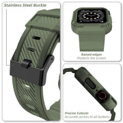 For Apple Watch 46mm / 45mm / 44mm / 42mm VIETAO Carbon Fiber Silicone Strap(Grass Green)