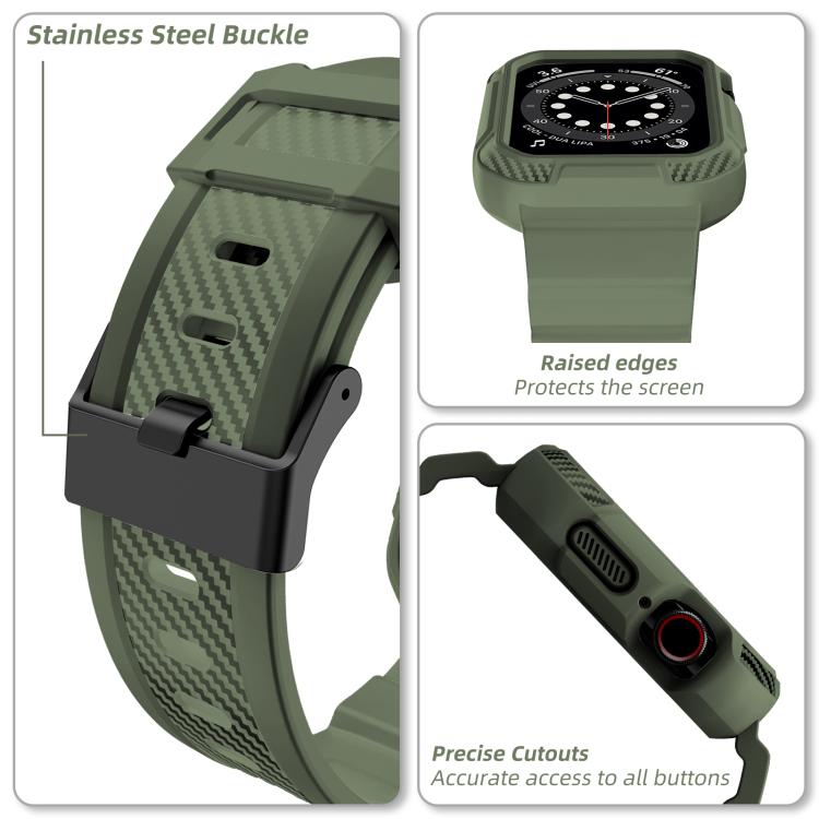 For Apple Watch 46mm / 45mm / 44mm / 42mm VIETAO Carbon Fiber Silicone Strap(Grass Green)