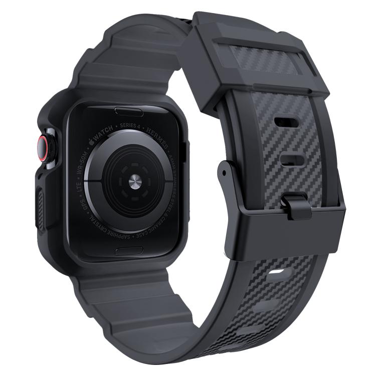 For Apple Watch 46mm / 45mm / 44mm / 42mm VIETAO Carbon Fiber Silicone Strap(Dark Gray)