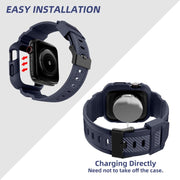 For Apple Watch 46mm / 45mm / 44mm / 42mm VIETAO Carbon Fiber Silicone Strap(Dark Blue)