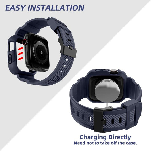 For Apple Watch 46mm / 45mm / 44mm / 42mm VIETAO Carbon Fiber Silicone Strap(Dark Blue)
