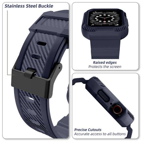 For Apple Watch 46mm / 45mm / 44mm / 42mm VIETAO Carbon Fiber Silicone Strap(Dark Blue)