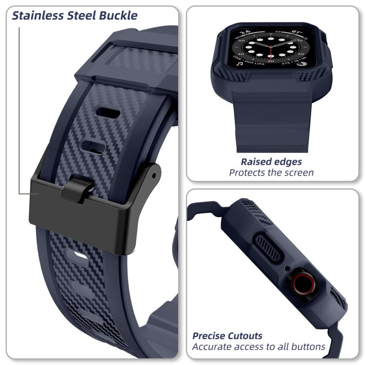 For Apple Watch 46mm / 45mm / 44mm / 42mm VIETAO Carbon Fiber Silicone Strap(Dark Blue)
