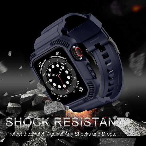 For Apple Watch 46mm / 45mm / 44mm / 42mm VIETAO Carbon Fiber Silicone Strap(Dark Blue)