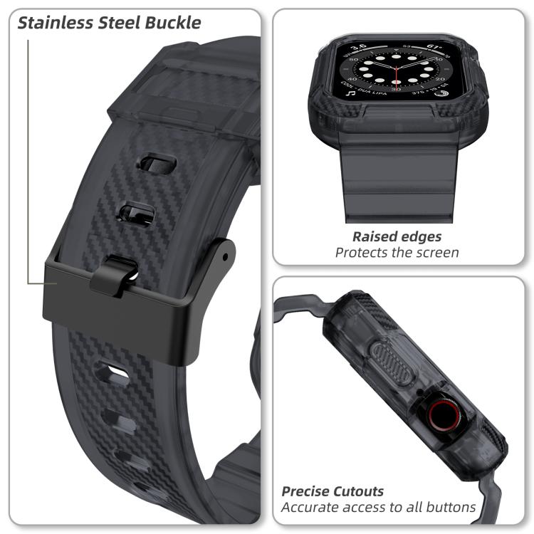 For Apple Watch 46mm / 45mm / 44mm / 42mm VIETAO Carbon Fiber Silicone Strap(Transparent Grey) - free shipping - PMC Jewellery - Order now!