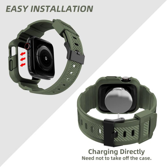 For Apple Watch 42mm / 41mm / 40mm / 38mm VIETAO Carbon Fiber Silicone Strap(Grass Green)