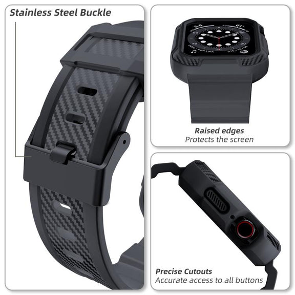 For Apple Watch 42mm / 41mm / 40mm / 38mm VIETAO Carbon Fiber Silicone Strap(Dark Gray)