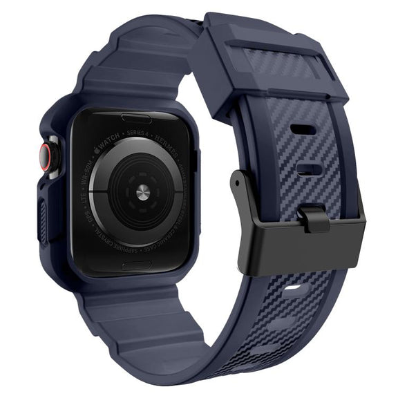 For Apple Watch 42mm / 41mm / 40mm / 38mm VIETAO Carbon Fiber Silicone Strap(Dark Blue)
