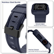 For Apple Watch 42mm / 41mm / 40mm / 38mm VIETAO Carbon Fiber Silicone Strap(Dark Blue)
