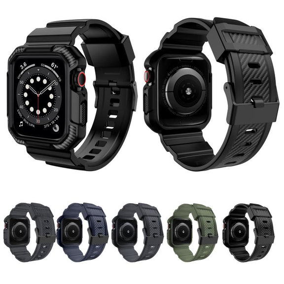 For Apple Watch 46mm / 45mm / 44mm / 42mm VIETAO Carbon Fiber Silicone Strap(Dark Gray)