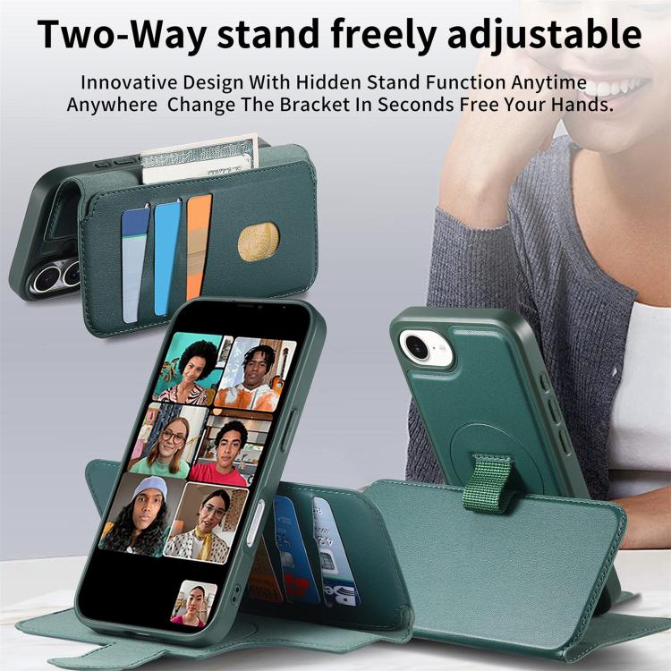 For iPhone 16e CaseNeo Finger Grip Strap MagSafe Leather Phone Case(Green) - free shipping - PMc TechLife - Order now!