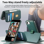 For iPhone 16e CaseNeo Finger Grip Strap MagSafe Leather Phone Case(Green)