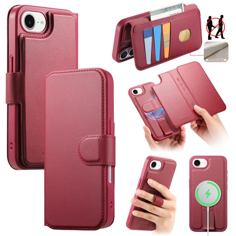 For iPhone 16e CaseNeo Finger Grip Strap MagSafe Leather Phone Case(Red) - free shipping - PMc TechLife - Order now!