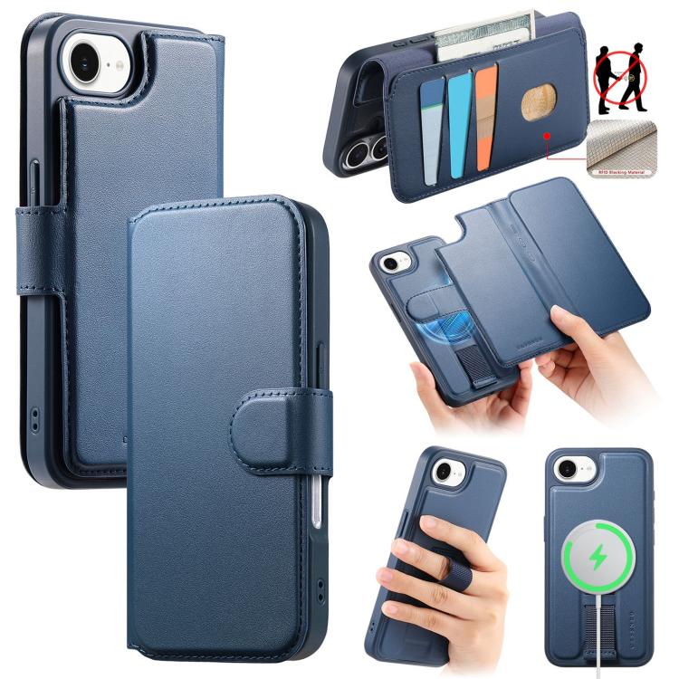 For iPhone 16e CaseNeo Finger Grip Strap MagSafe Leather Phone Case(Blue) - free shipping - PMc TechLife - Order now!
