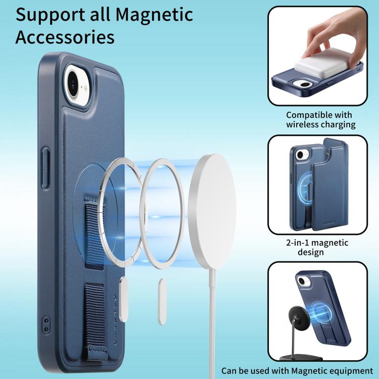 For iPhone 16e CaseNeo Finger Grip Strap MagSafe Leather Phone Case(Blue) - free shipping - PMc TechLife - Order now!