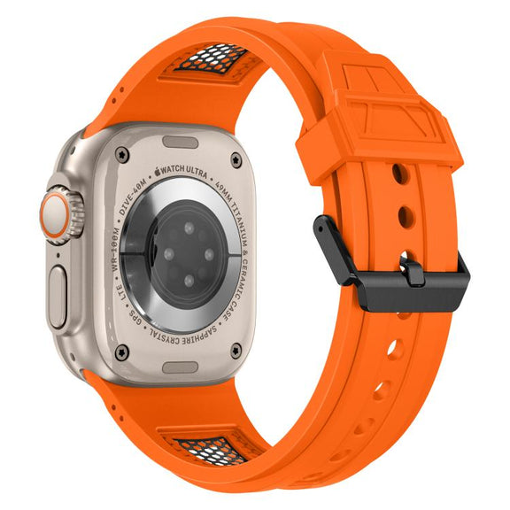 For Apple Watch 46mm / 49mm / 45mm / 44mm Kalebol Honeycomb TPU Black Mesh Strap(Orange Black Net)
