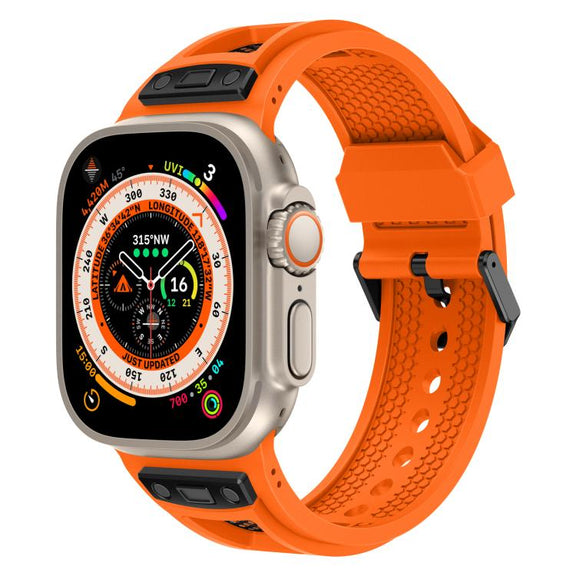 For Apple Watch 46mm / 49mm / 45mm / 44mm Kalebol Honeycomb TPU Black Mesh Strap(Orange Black Net)