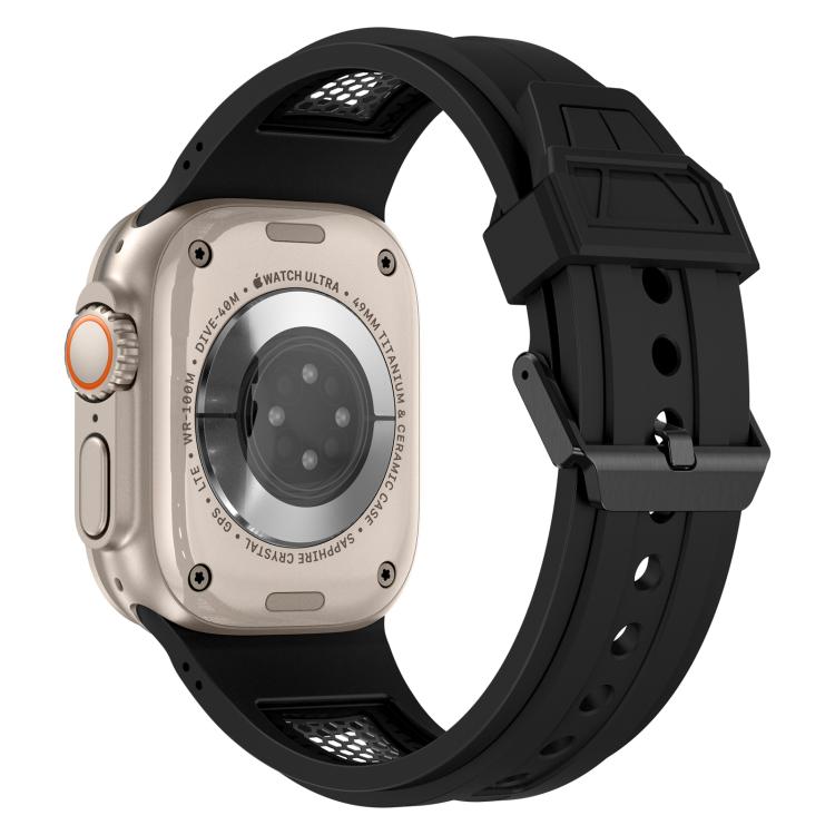 For Apple Watch 46mm / 49mm / 45mm / 44mm Kalebol Honeycomb TPU Black Mesh Strap(Black Black Net)