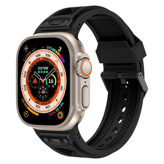 For Apple Watch 46mm / 49mm / 45mm / 44mm Kalebol Honeycomb TPU Black Mesh Strap(Black Black Net)