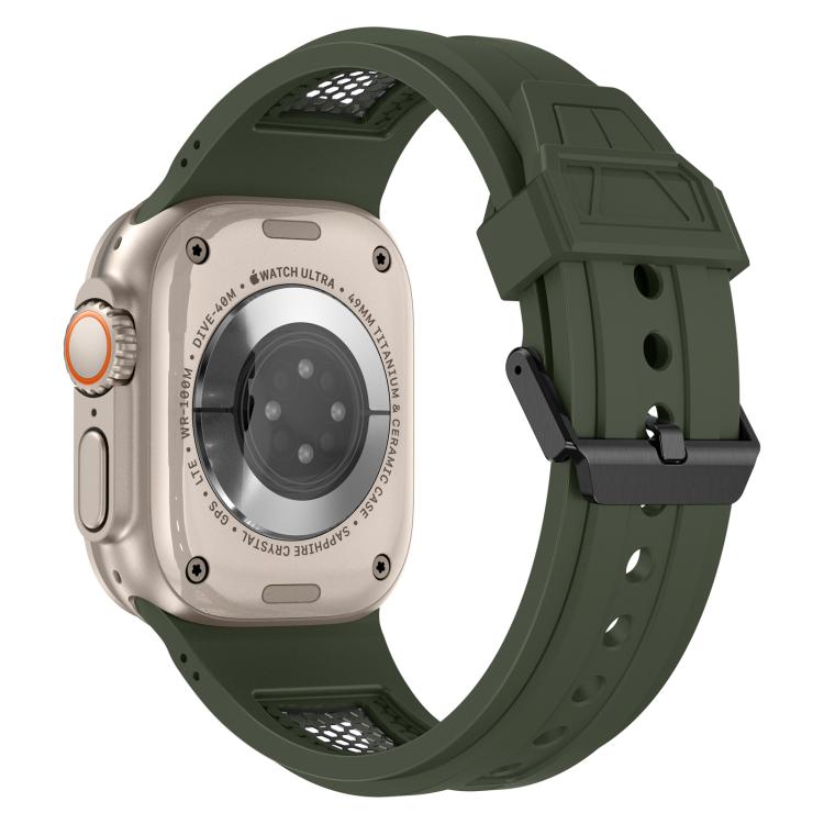 For Apple Watch 46mm / 49mm / 45mm / 44mm Kalebol Honeycomb TPU Black Mesh Strap(Army Green Black Net)