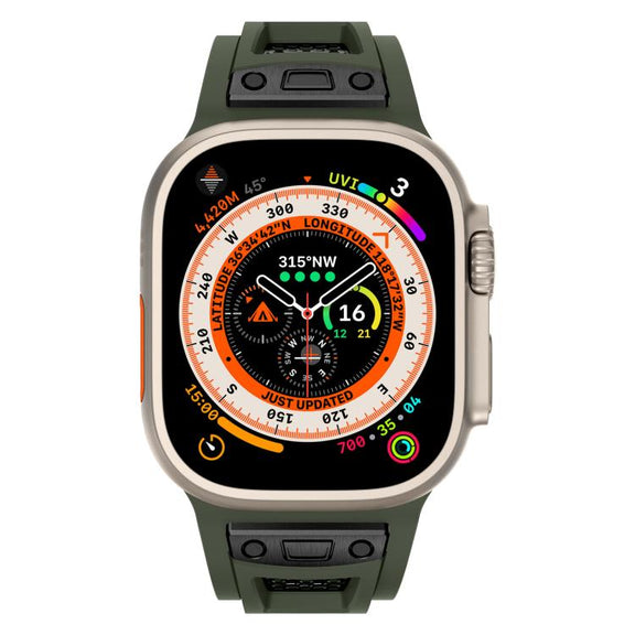 For Apple Watch 46mm / 49mm / 45mm / 44mm Kalebol Honeycomb TPU Black Mesh Strap(Army Green Black Net)