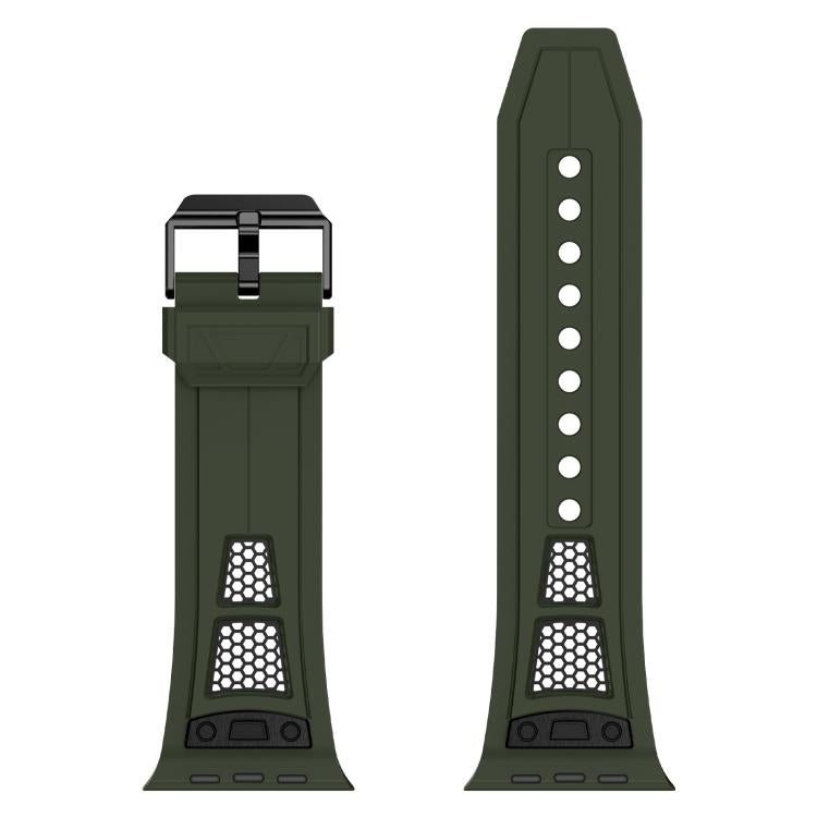 For Apple Watch 46mm / 49mm / 45mm / 44mm Kalebol Honeycomb TPU Black Mesh Strap(Army Green Black Net)