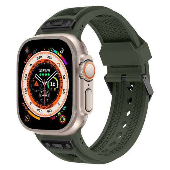 For Apple Watch 46mm / 49mm / 45mm / 44mm Kalebol Honeycomb TPU Black Mesh Strap(Army Green Black Net)