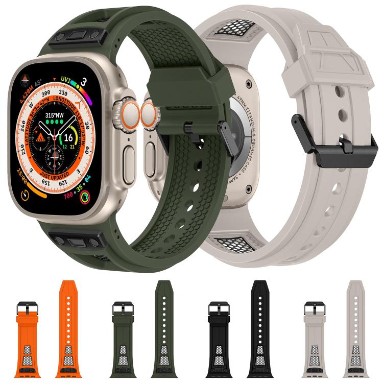 For Apple Watch 46mm / 49mm / 45mm / 44mm Kalebol Honeycomb TPU Black Mesh Strap(Orange Black Net) - free shipping - PMC TechLife - Order now!
