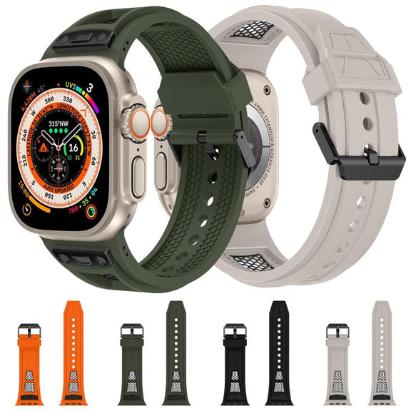 For Apple Watch 46mm / 49mm / 45mm / 44mm Kalebol Honeycomb TPU Black Mesh Strap(Black Black Net)