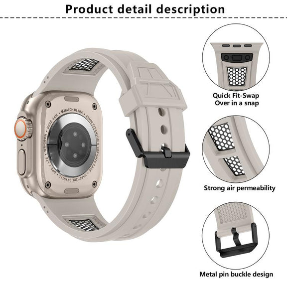 For Apple Watch 46mm / 49mm / 45mm / 44mm Kalebol Honeycomb TPU Black Mesh Strap(Army Green Black Net)