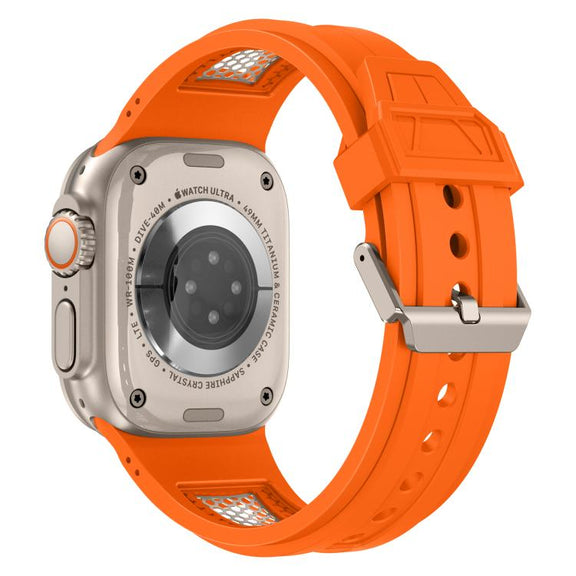 For Apple Watch 46mm / 49mm / 45mm / 44mm Kalebol Honeycomb TPU Titanium Mesh Strap(Orange Titanium Net)