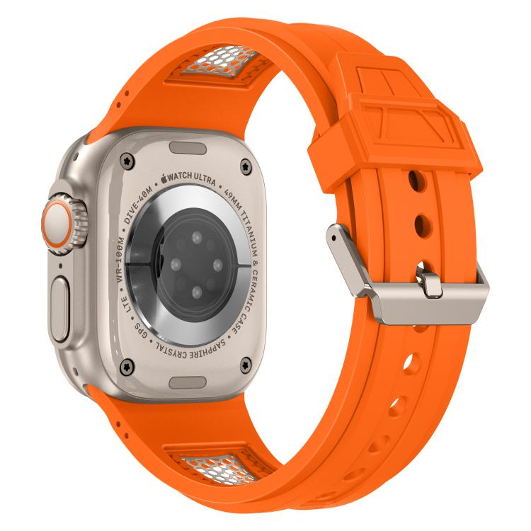 For Apple Watch 46mm / 49mm / 45mm / 44mm Kalebol Honeycomb TPU Titanium Mesh Strap(Orange Titanium Net)