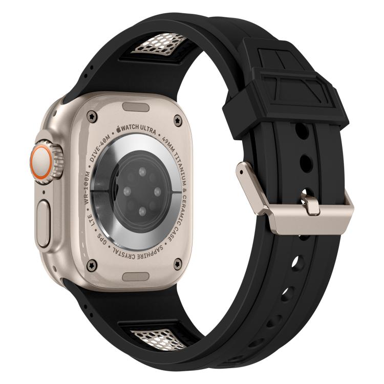 For Apple Watch 46mm / 49mm / 45mm / 44mm Kalebol Honeycomb TPU Titanium Mesh Strap(Black Titanium Net)