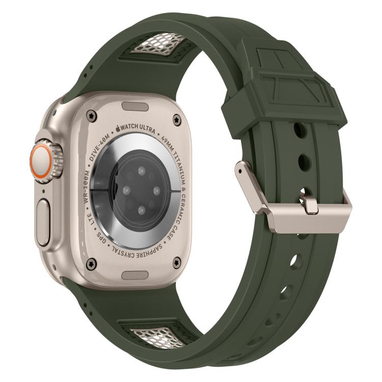 For Apple Watch 46mm / 49mm / 45mm / 44mm Kalebol Honeycomb TPU Titanium Mesh Strap(Army Green Titanium Net)
