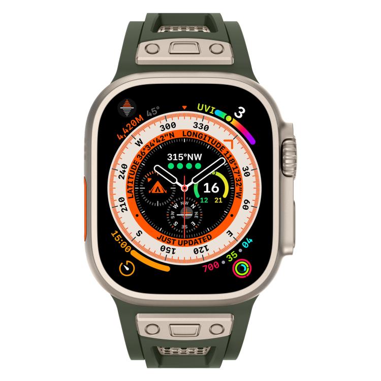 For Apple Watch 46mm / 49mm / 45mm / 44mm Kalebol Honeycomb TPU Titanium Mesh Strap(Army Green Titanium Net)