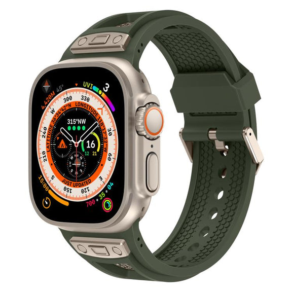 For Apple Watch 46mm / 49mm / 45mm / 44mm Kalebol Honeycomb TPU Titanium Mesh Strap(Army Green Titanium Net)