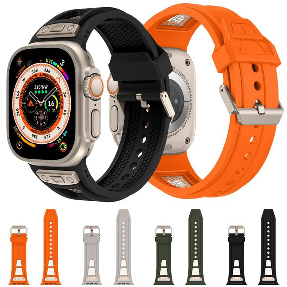 For Apple Watch 46mm / 49mm / 45mm / 44mm Kalebol Honeycomb TPU Titanium Mesh Strap(Army Green Titanium Net)