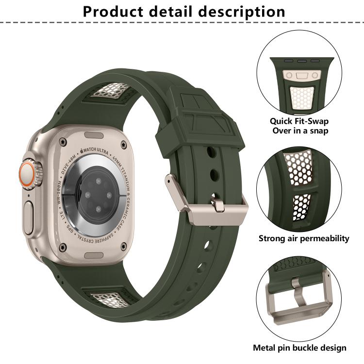 For Apple Watch 46mm / 49mm / 45mm / 44mm Kalebol Honeycomb TPU Titanium Mesh Strap(Army Green Titanium Net)