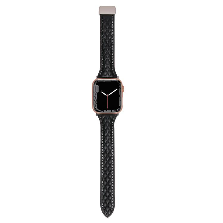 For Apple Watch 46mm / 49mm / 45mm / 44mm Kalebol Diamond Pattern Magnetic Buckle Leather Strap(Black) - Watch Bands by Kalebol | Online Shopping South Africa | PMC TechLife | Buy Now Pay Later Mobicred