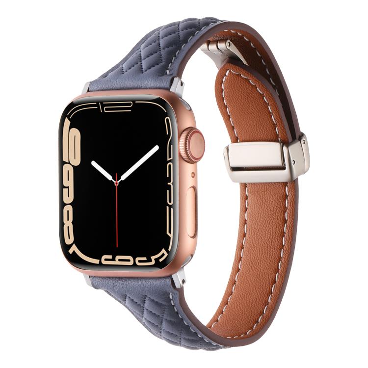 For Apple Watch 46mm / 49mm / 45mm / 44mm Kalebol Diamond Pattern Magnetic Buckle Leather Strap(Mud Grey) - Watch Bands by Kalebol | Online Shopping South Africa | PMC TechLife | Buy Now Pay Later Mobicred