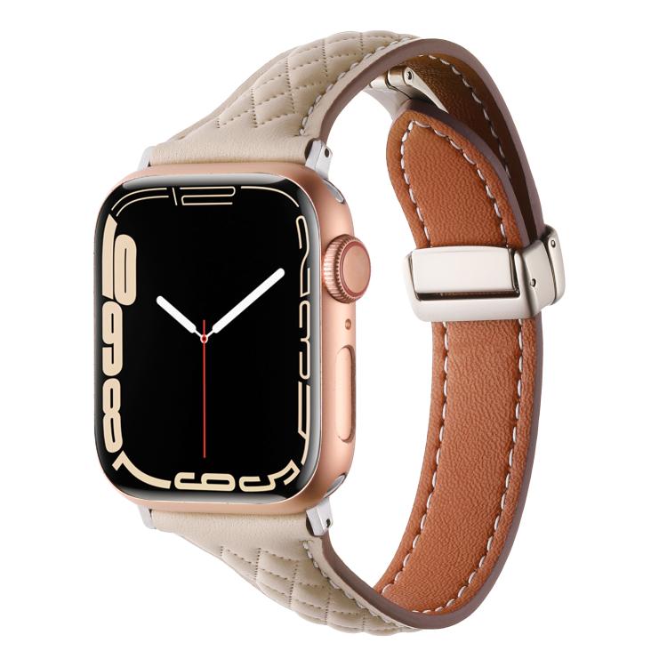 For Apple Watch 46mm / 49mm / 45mm / 44mm Kalebol Diamond Pattern Magnetic Buckle Leather Strap(Apricot) - Watch Bands by Kalebol | Online Shopping South Africa | PMC TechLife | Buy Now Pay Later Mobicred