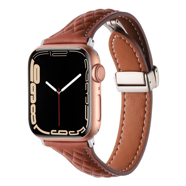 For Apple Watch 46mm / 49mm / 45mm / 44mm Kalebol Diamond Pattern Magnetic Buckle Leather Strap(Brown) - Watch Bands by Kalebol | Online Shopping South Africa | PMC TechLife | Buy Now Pay Later Mobicred