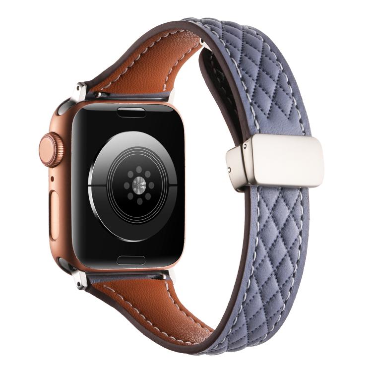 For Apple Watch 42mm / 41mm / 40mm / 38mm Kalebol Diamond Pattern Magnetic Buckle Leather Strap(Mud Grey) - Watch Bands by Kalebol | Online Shopping South Africa | PMC TechLife | Buy Now Pay Later Mobicred