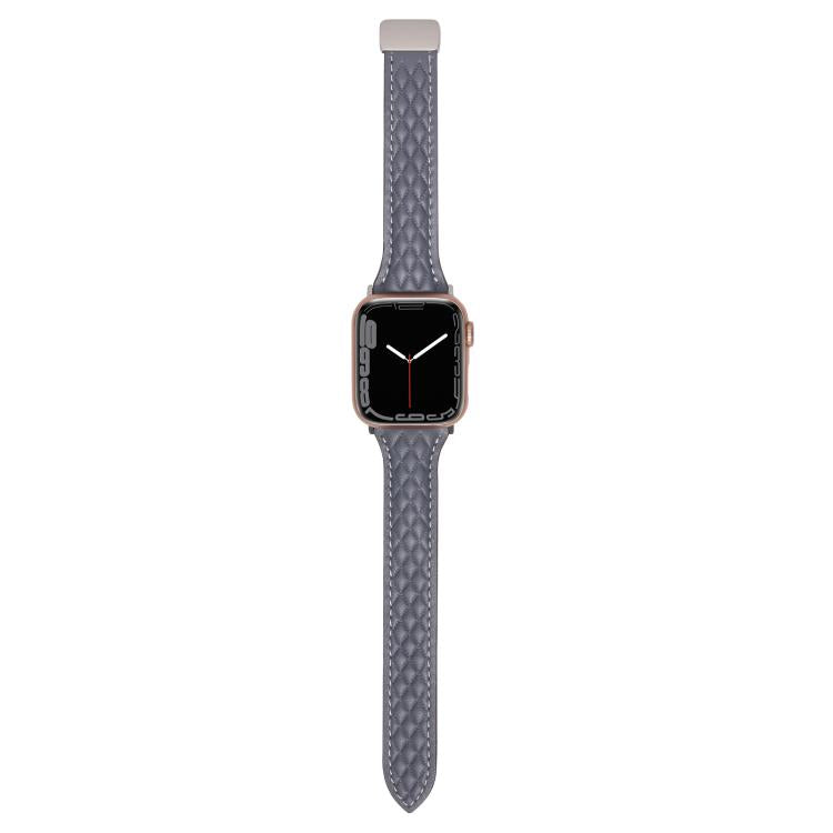 For Apple Watch 42mm / 41mm / 40mm / 38mm Kalebol Diamond Pattern Magnetic Buckle Leather Strap(Mud Grey) - Watch Bands by Kalebol | Online Shopping South Africa | PMC TechLife | Buy Now Pay Later Mobicred