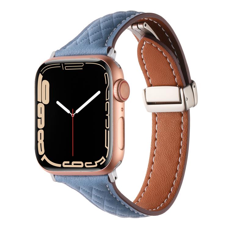 For Apple Watch 42mm / 41mm / 40mm / 38mm Kalebol Diamond Pattern Magnetic Buckle Leather Strap(Mist Blue) - Watch Bands by Kalebol | Online Shopping South Africa | PMC TechLife | Buy Now Pay Later Mobicred