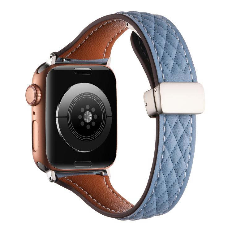 For Apple Watch 42mm / 41mm / 40mm / 38mm Kalebol Diamond Pattern Magnetic Buckle Leather Strap(Mist Blue) - Watch Bands by Kalebol | Online Shopping South Africa | PMC TechLife | Buy Now Pay Later Mobicred