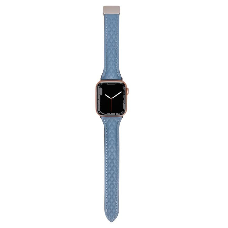 For Apple Watch 42mm / 41mm / 40mm / 38mm Kalebol Diamond Pattern Magnetic Buckle Leather Strap(Mist Blue) - Watch Bands by Kalebol | Online Shopping South Africa | PMC TechLife | Buy Now Pay Later Mobicred