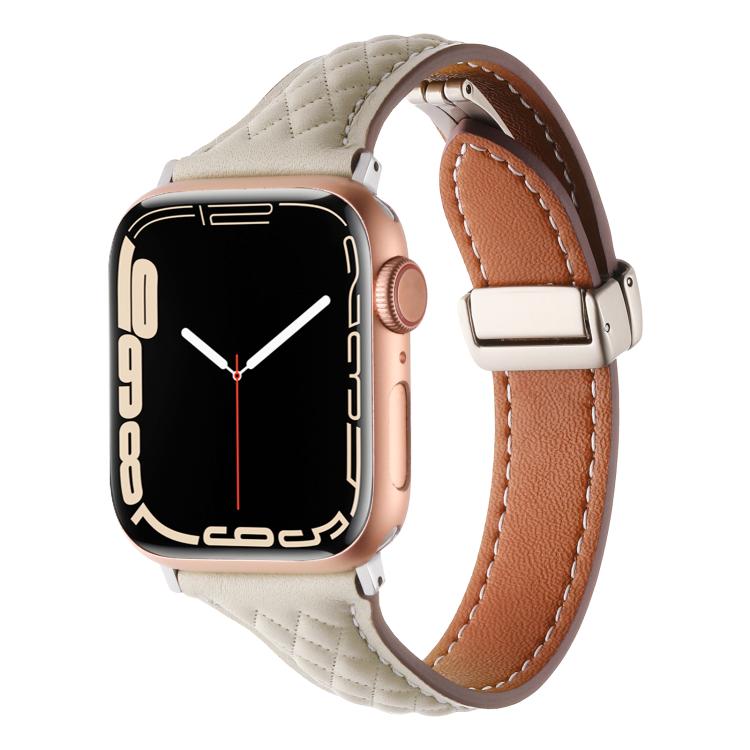 For Apple Watch 42mm / 41mm / 40mm / 38mm Kalebol Diamond Pattern Magnetic Buckle Leather Strap(Starlight) - Watch Bands by Kalebol | Online Shopping South Africa | PMC TechLife | Buy Now Pay Later Mobicred