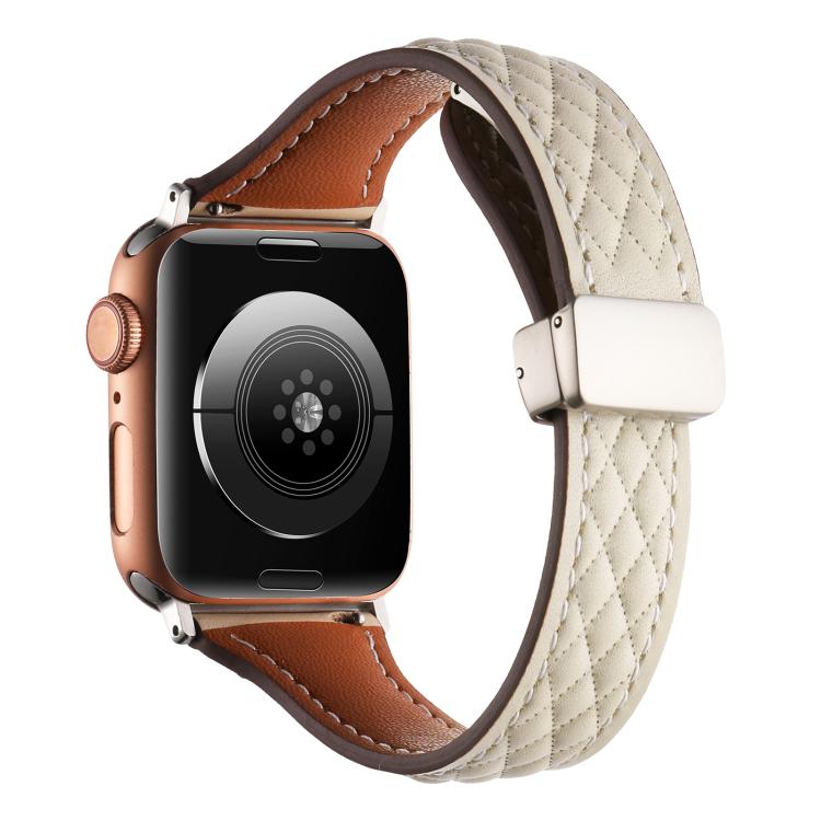 For Apple Watch 42mm / 41mm / 40mm / 38mm Kalebol Diamond Pattern Magnetic Buckle Leather Strap(Starlight) - Watch Bands by Kalebol | Online Shopping South Africa | PMC TechLife | Buy Now Pay Later Mobicred