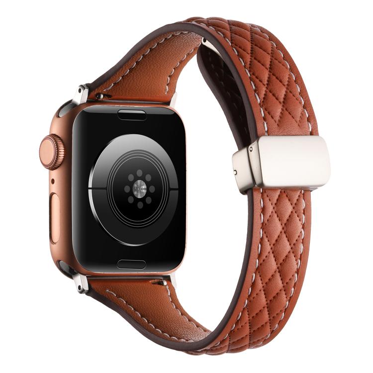 For Apple Watch 42mm / 41mm / 40mm / 38mm Kalebol Diamond Pattern Magnetic Buckle Leather Strap(Brown) - Watch Bands by Kalebol | Online Shopping South Africa | PMC TechLife | Buy Now Pay Later Mobicred